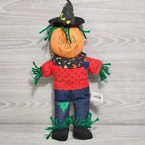 Vintage Halloween Pumpkin Scarecrow Plush Play by Play Jack O Lantern 12" decor